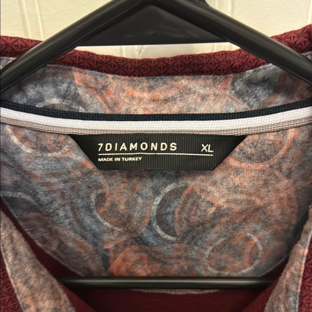 7 Diamonds Red Polo Shirt with Paisley Collar - Picture 3 of 4